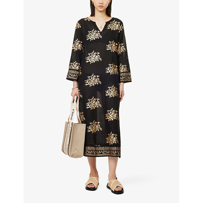 Shop Aspiga Women's Black/gold Guadeloupe Abstract-pattern Organic-cotton Top