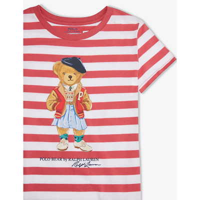 Shop Polo Ralph Lauren Girls Red Kids Girls' Polo Bear-print Cotton-jersey T-shirt