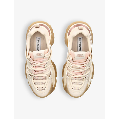 Shop Steve Madden Kingdom-e Chunky-sole Faux-leather And Mesh Trainers In Cream Comb