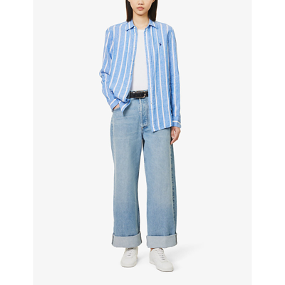Shop Polo Ralph Lauren Women's 1624 Blue White Stripe-pattern Relaxed-fit Linen Shirt