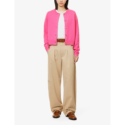 Shop Aspiga Brittany Brushed-texture Wool Cardigan In Bright Pink