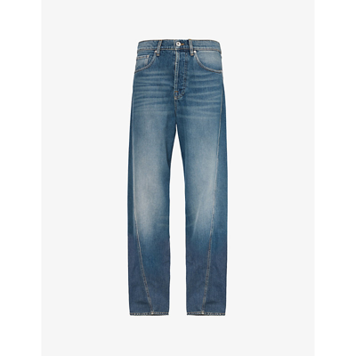Shop Lanvin Men's Light Blue Twisted-seam Contrast-stitch Regular-fit Jeans