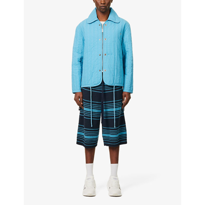 Shop Craig Green Mens Blue Popper-embellished Quilted Cotton Jacket