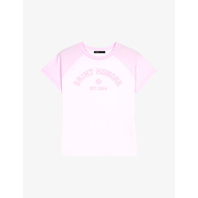 Shop Maje Womens Roses Logo Text-embroidered Cotton T-shirt