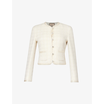 Shop Gucci Women's Ivory Mix Check-pattern Wool-blend Jacket