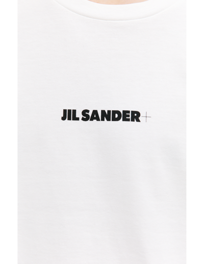 Jil Sander Long-sleeved Cotton T-shirt With Black Front Printed Logo In White
