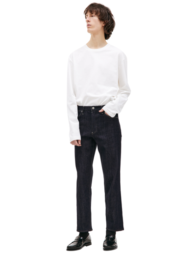 Jil Sander Blue Jeans With Belt Loops And Logo Patch On The Rear In Denim Man In Navy Blue