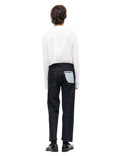 Jil Sander Blue Jeans With Belt Loops And Logo Patch On The Rear In Denim Man In Navy Blue