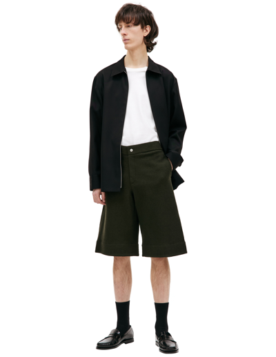 Shop Jil Sander Green Wool Shorts