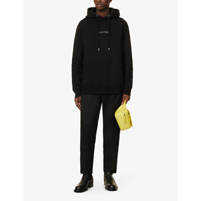Shop Lanvin Men's Black Branded-appliqué Oversized-fit Cotton-jersey Hoody