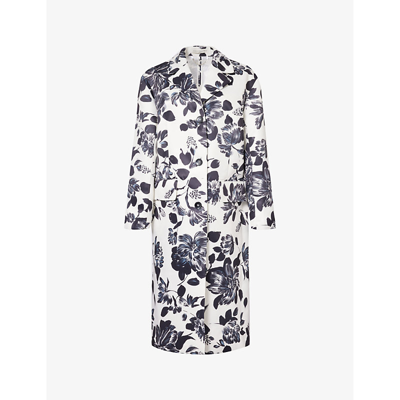 Shop Emilia Wickstead Women's Black Flowers On Ivory Floral-print Single-breasted Satin Coat
