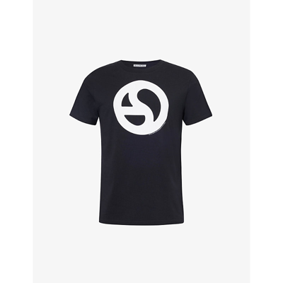 Shop Acne Studios Men's Black Setar Graphic-print Cotton-blend T-shirt