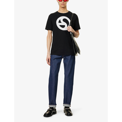 Shop Acne Studios Men's Black Setar Graphic-print Cotton-blend T-shirt