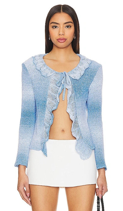 Shop Msgm Crochet Frills Cardigan In Blue