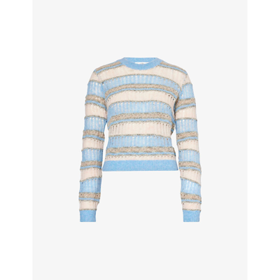 Shop Frame Women's Light Blue Multi Striped Open-stitch Knitted Jumper