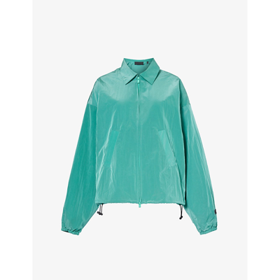 Shop Essentials Fear Of God  Womens Mint Leaf  Brand-appliqué Faded Denim Jacket