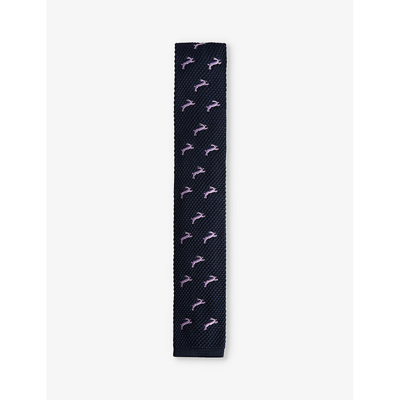 Shop Ted Baker Sanfred Hare-embroidered Knitted Tie In Navy