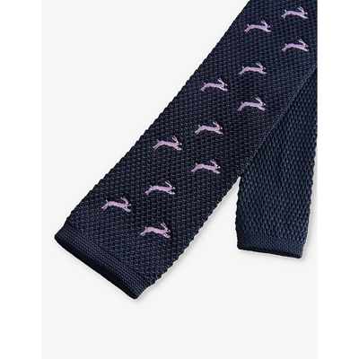 Shop Ted Baker Men's Navy Sanfred Hare-embroidered Knitted Tie