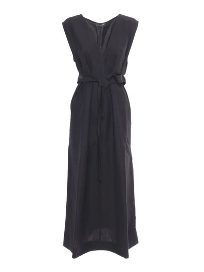 Fabiana Filippi Relaxed Black Midi Dress With Gathered Waist In Black
