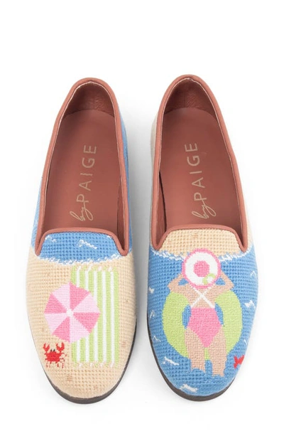 Shop Bypaige Needlepoint Beach Flat In Navy Sand