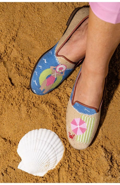 Shop Bypaige Needlepoint Beach Flat In Navy Sand