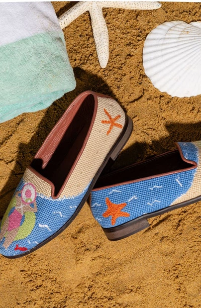 Shop Bypaige Needlepoint Beach Flat In Navy Sand