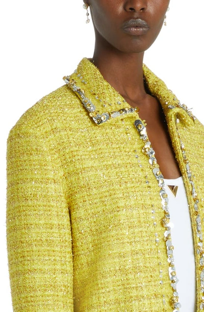 Shop Valentino Bead Detail Metallic Tweed Jacket In Giallo Lurex