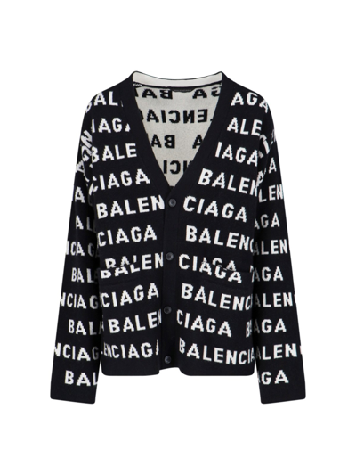 Shop Balenciaga All-over Logo Cardigan In Black  