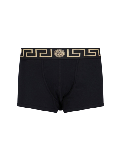 Shop Versace "la Greca" Boxers In Black  