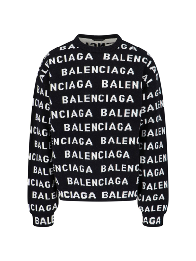 Shop Balenciaga All-over Logo Sweater In Black  