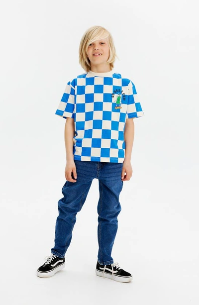 Shop The New Kids' Checkerboard Organic Cotton Graphic T-shirt In Royal Blue