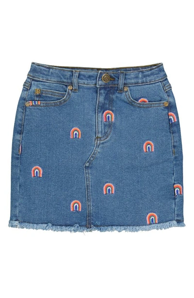 Shop The New Kids' Rainbow Embroidered Denim Skirt In Light Blue Denim