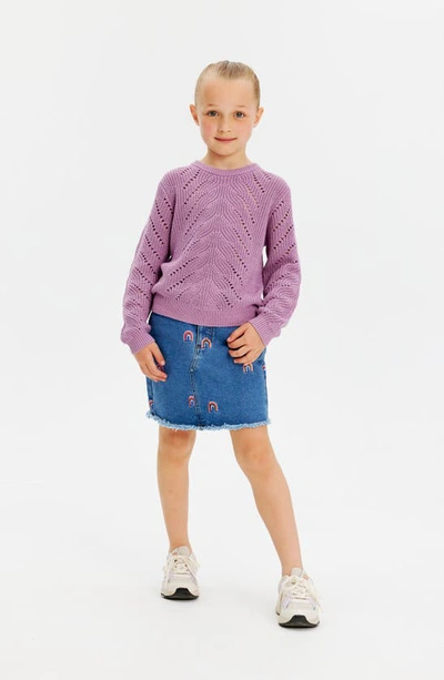 Shop The New Kids' Rainbow Embroidered Denim Skirt In Light Blue Denim
