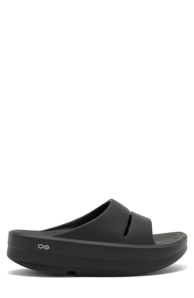 Oofos Oomega Ooahh Slide Sandal In Black