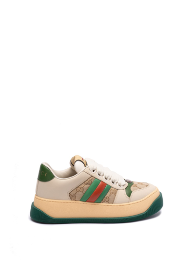 Shop Gucci `double Screener` Sneakers In Beige