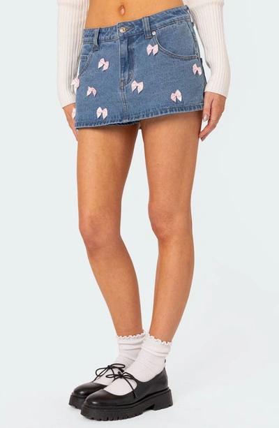 Edikted Women's Alivia Satin Bow Denim Micro Skort In Blue