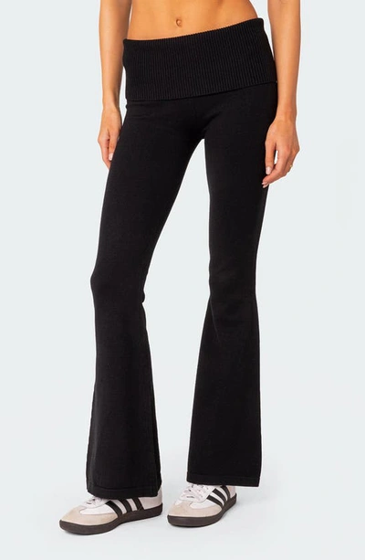 Shop Edikted Desiree Foldover Flare Pants In Black