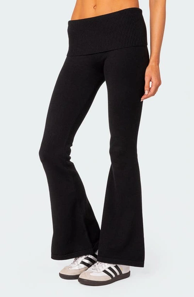 Shop Edikted Desiree Foldover Flare Pants In Black