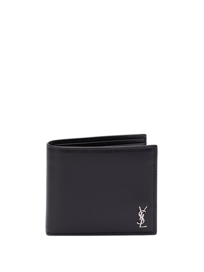 Shop Saint Laurent `cassandre East/west` Tiny Wallet In Black  