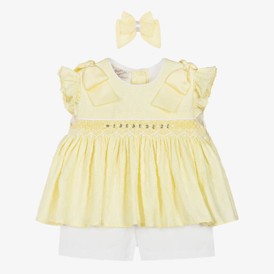 Shop Pretty Originals Girls Yellow Smocked Cotton Shorts Set