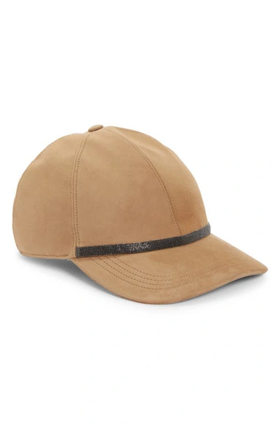 Shop Brunello Cucinelli Monili Trim Suede Baseball Cap In C6667 Caramel