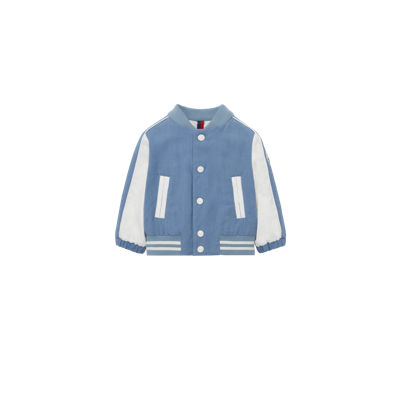 Shop Moncler Kobby Denim Bomber Jacket, Blue, Size: 3y