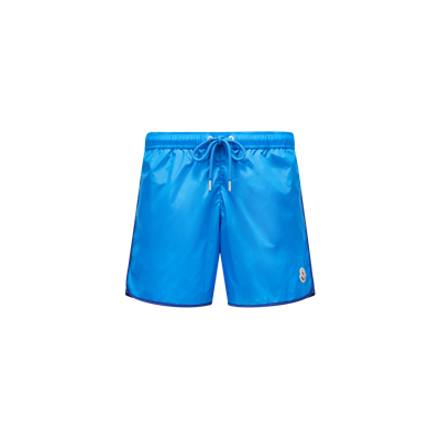 Shop Moncler Collection Logo Patch Swim Shorts Blue