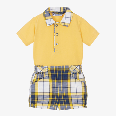 Shop Miranda Boys Yellow Check Cotton Shorts Set