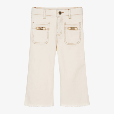 Shop Michael Kors Girls Ivory Wide Leg Denim Jeans