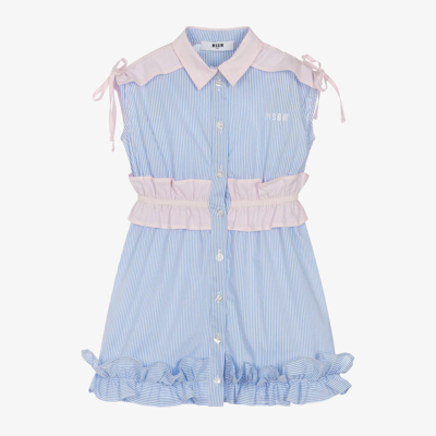 Shop Msgm Girls Blue Striped Cotton Dress