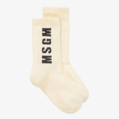 Shop Msgm Ivory Cotton Ankle Socks