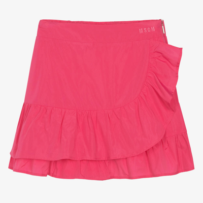 Shop Msgm Teen Girls Pink Ruffle Taffeta Skirt
