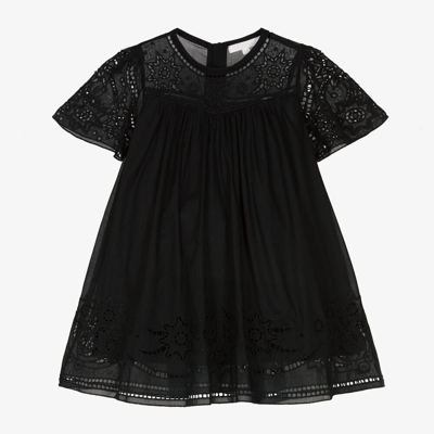 Shop Chloé Girls Black Cutwork Cotton Dress