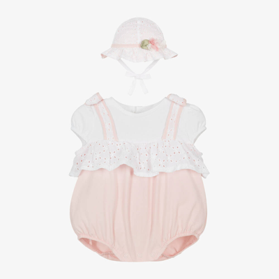 Shop Mayoral Girls Pink Cotton Babysuit & Hat Set